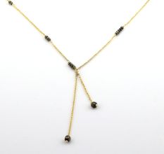 Natural Pyrite beaded necklace, Y Shape necklace for women, Brass with 22k gold plated jewelry